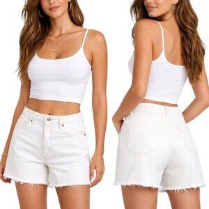 Agolde White Parker Long Cut Off Button Fly Denim Shorts Womens Size 24